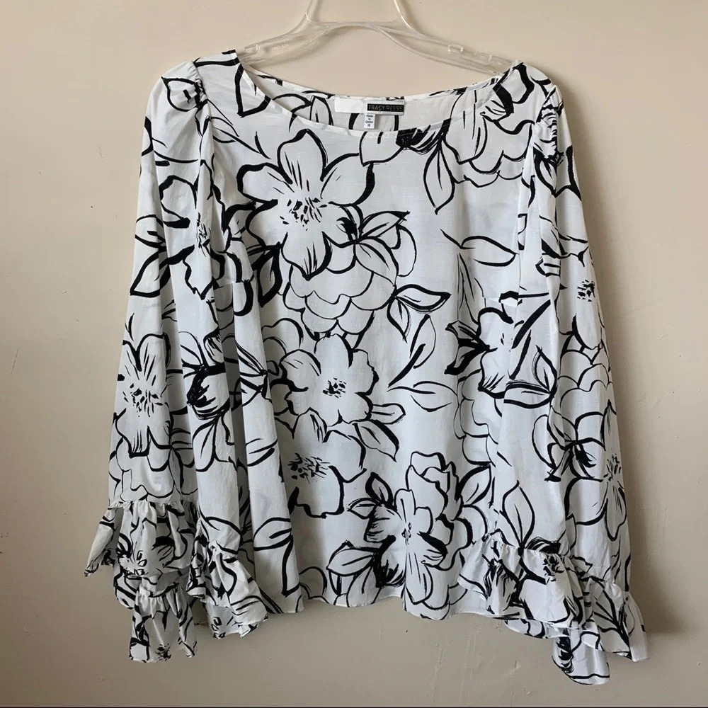 Tracy Reese Anthropologie Bell-Sleeved Floral Blouse size M